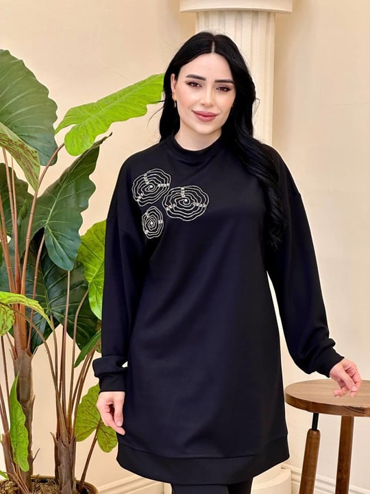 Taş Çiçek İşleme Oyşo Tunik 1086 T-25 Siyah