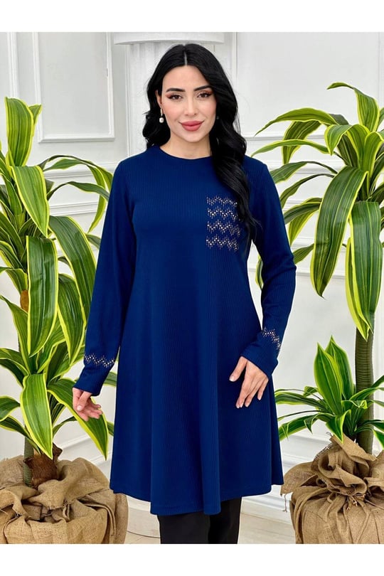 Taş Detay Örme Tunik 846-Saks