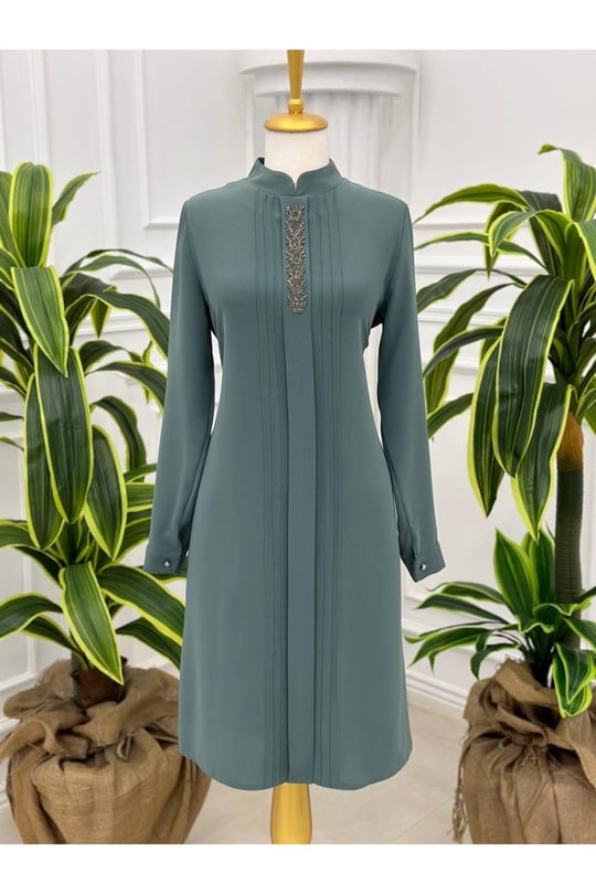 Taş Detay Tunik 741 Mint yeşili