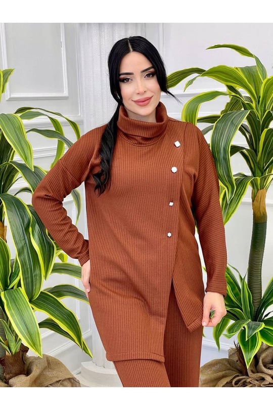 Taş Düğme İkili Takım 7091 Kiremit