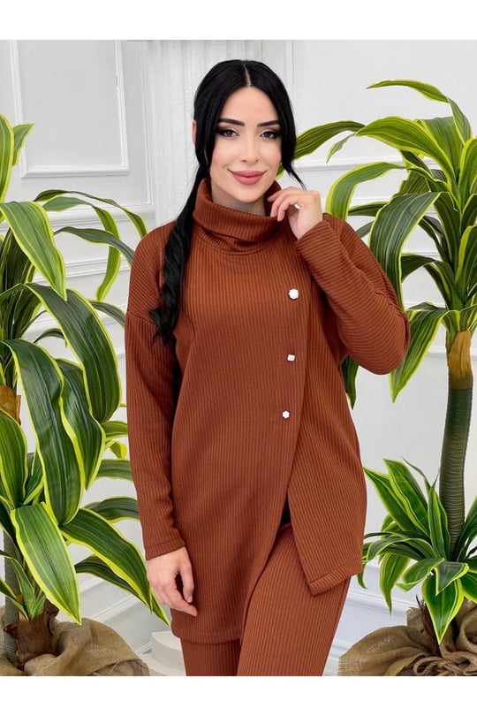 Taş Düğme İkili Takım 7091 Kiremit