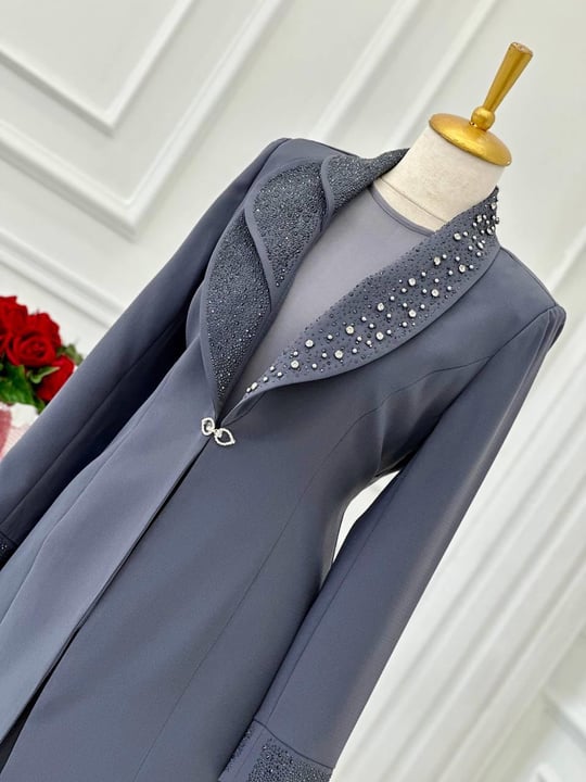Taş İşleme Abaya İkili  Takım 4113 t-24 Gri