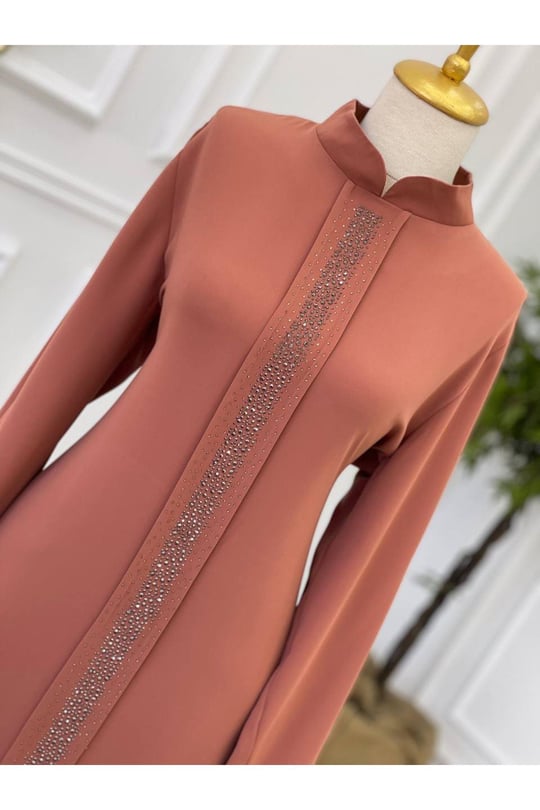 Taş İşleme Büyük Beden Tunik 5236 Taba