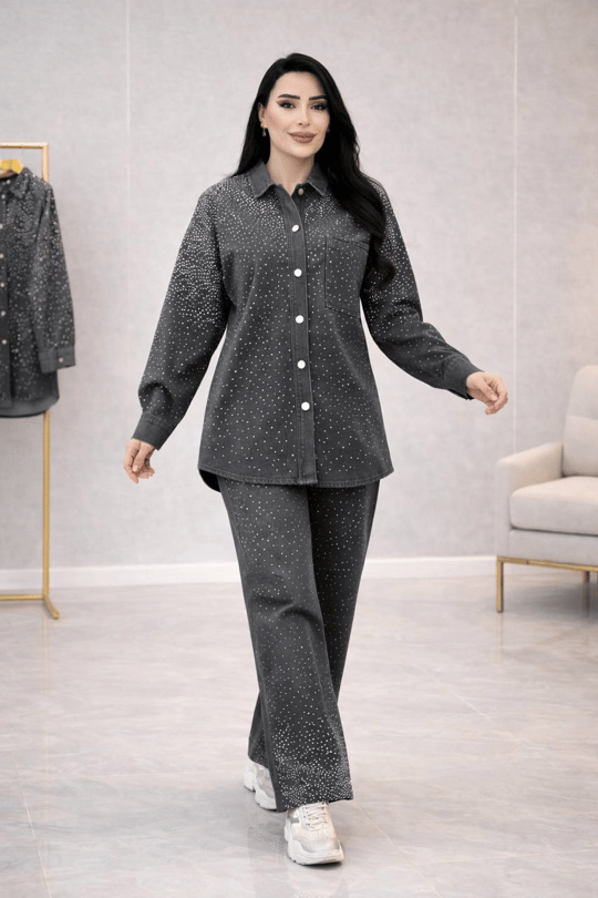 Taş İşleme Denim Takım 7469 T-26 Füme