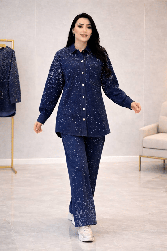 Taş İşleme Denim Takım 7469 T-26 Lacivert