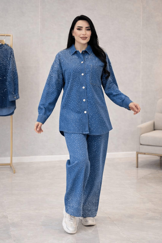Taş İşleme Denim Takım 7469 T-26 Mavi