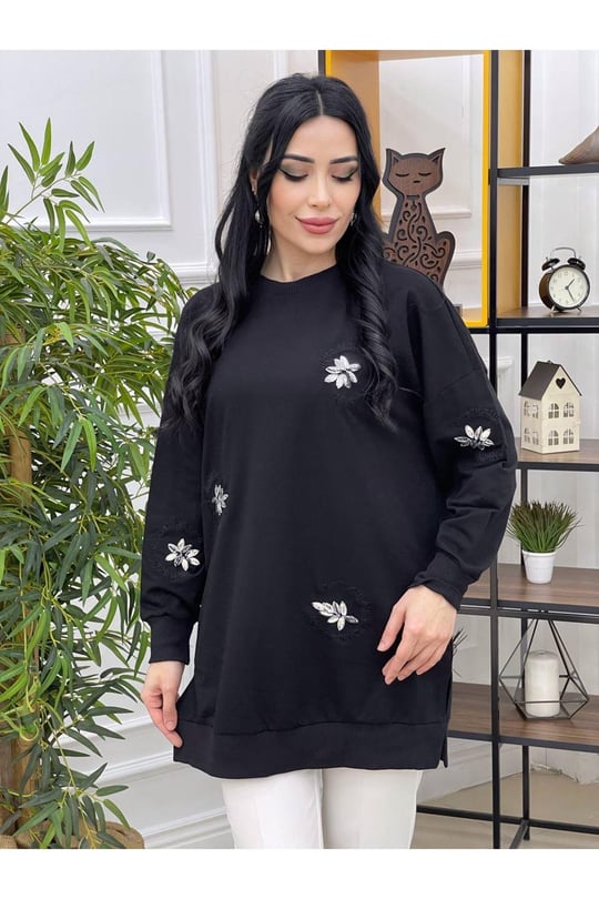 Taş İşleme Sweat 10225 Siyah