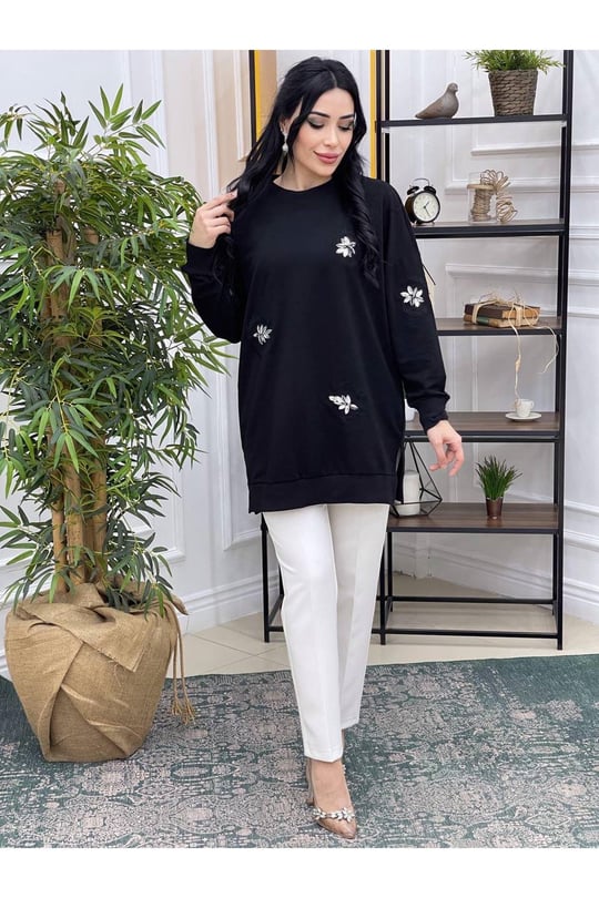 Taş İşleme Sweat 10225 Siyah
