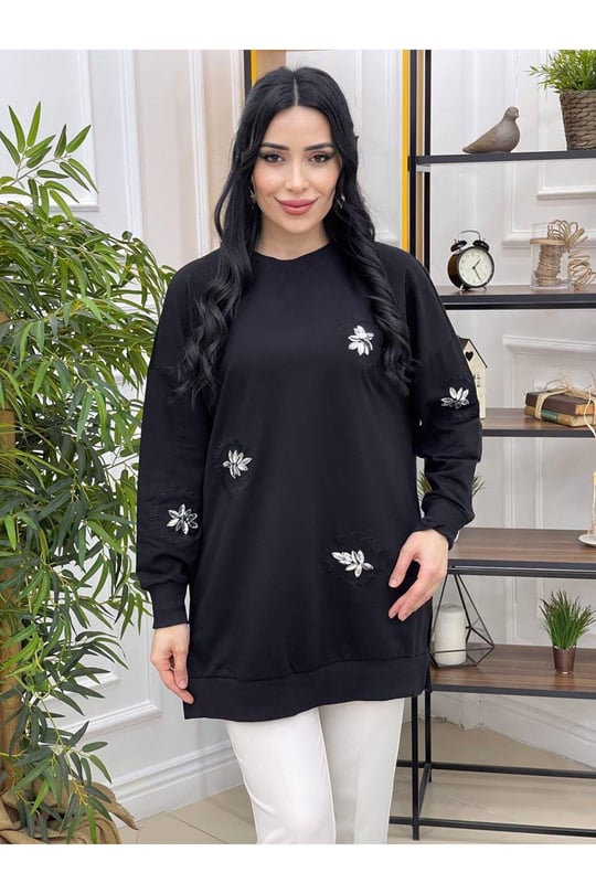 Taş İşleme Sweat 10225 Siyah