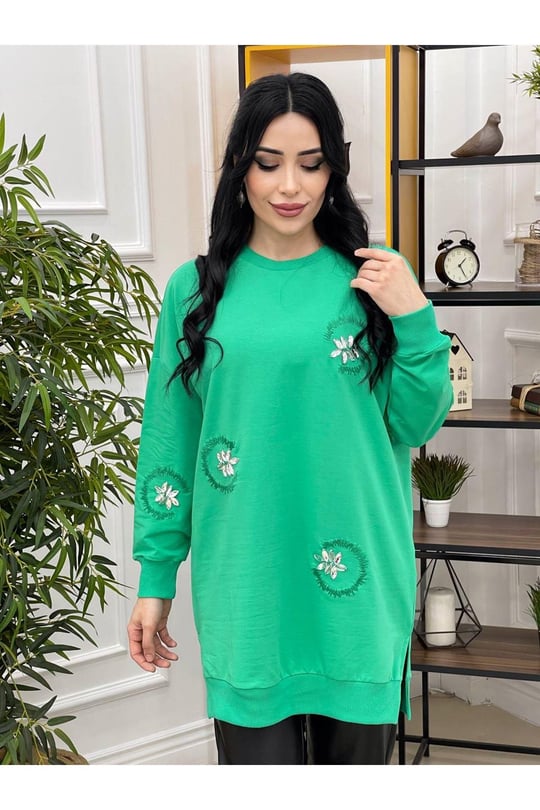 Taş İşleme Sweat 10225 Yeşil