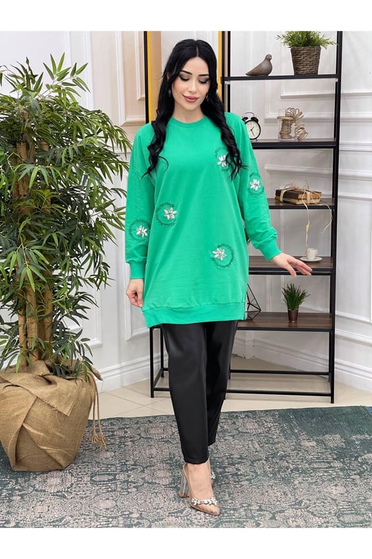 Taş İşleme Sweat 10225 Yeşil