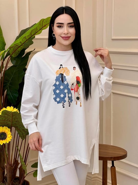 Tasarım Kızlar Sweat 10634 S025 Beyaz
