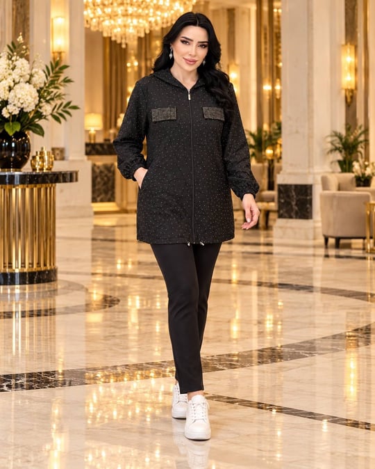 Taşlı Jakarlı Giy-Çık 1234 T-26 Siyah