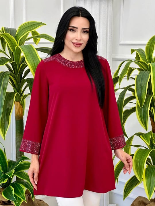 Taşlı Makro Tunik 4226 t-24 Bordo