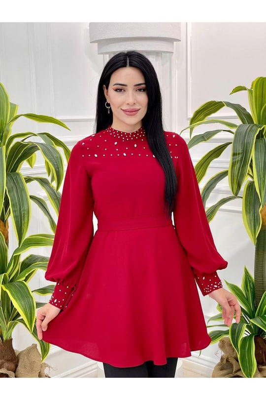 Taşlı Tunik 123 Kırmızı