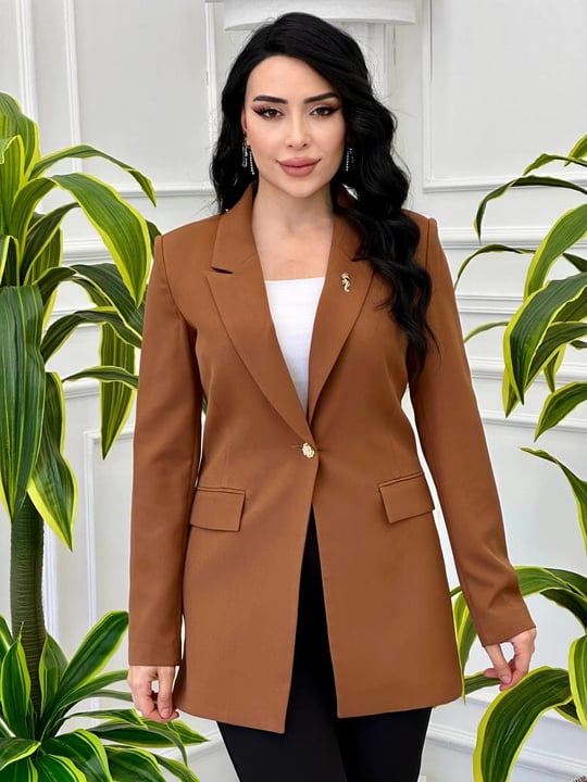 Tek Düğme Blazer Ceket 8004 Taba