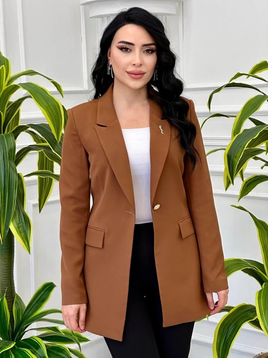 Tek Düğme Blazer Ceket 8004 Taba