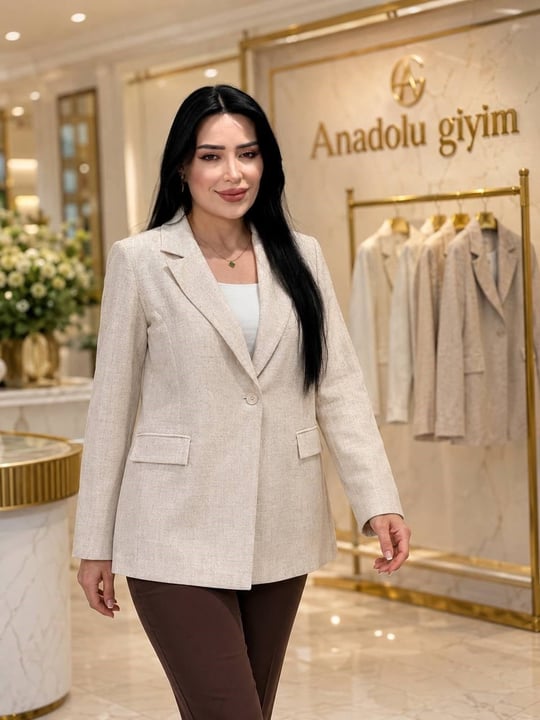 Tek Düğme Keten Blazer Ceket 140267 T-26 Bej