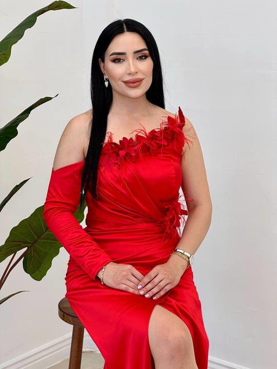 Tek Kol Saten Abiye 4832 Kırmızı