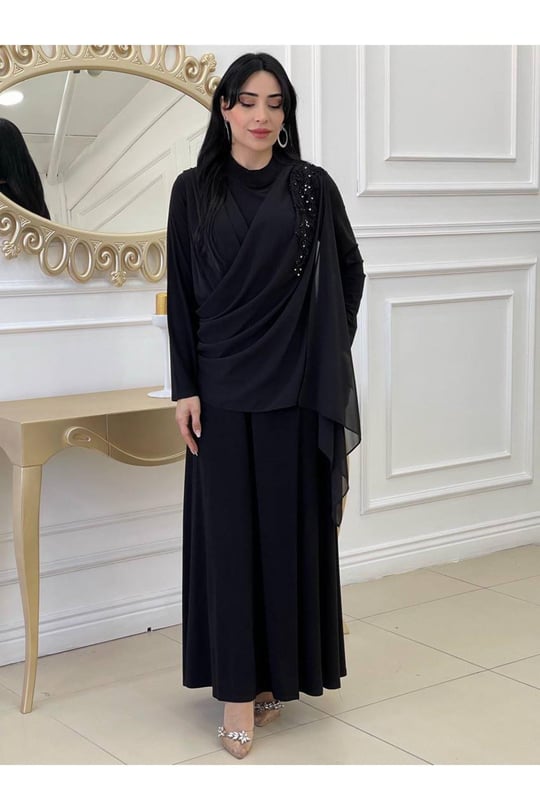 Tek Omuz Detay Abiye Elbise 3291 Siyah