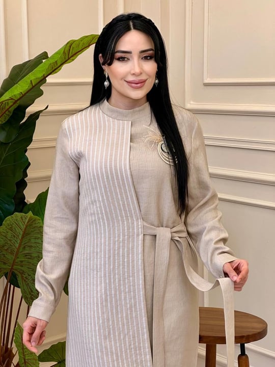 Tek Taraf Çizgili Bağlama Tunik 7099 T025 Bej