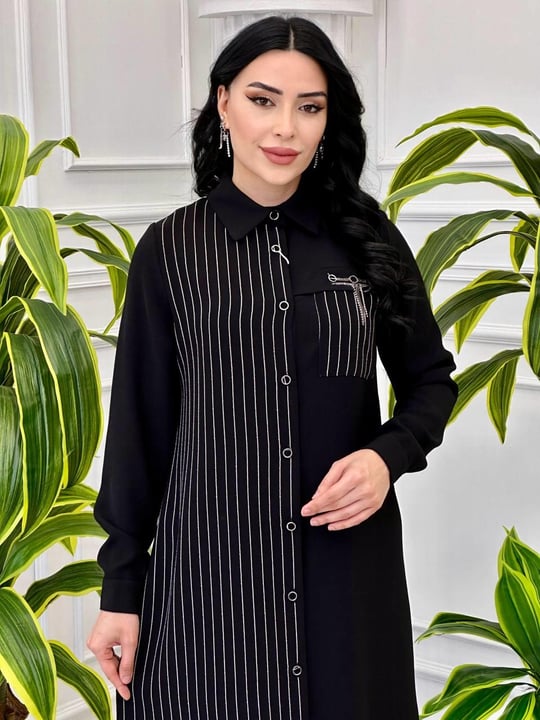 Tek Taraf Çizgili Tunik 897 T-24 Siyah