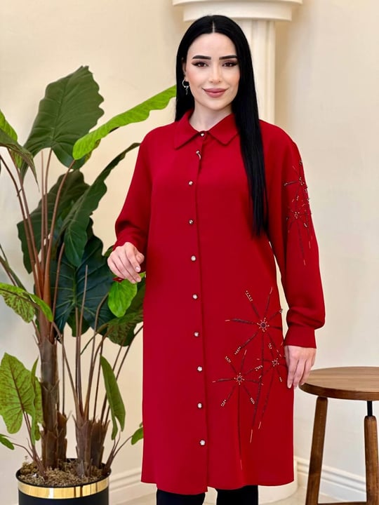 Tek Taraf İşleme Battal Tunik 1013 T-25 Bordo