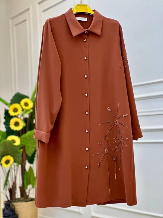 Tek Taraf İşleme Battal Tunik 1013 T025 Kiremit