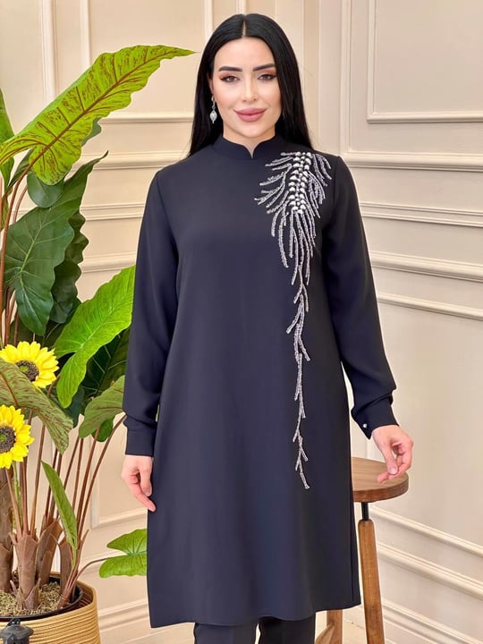 Tek Taraf İşleme Polo Tunik 1012 t025 Siyah