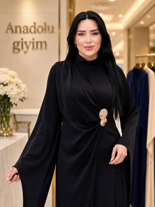 Toka Detay Eteği Kapama Saten Elbise 4925 T-26 Siyah