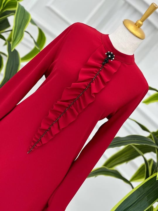 Drape Detay Tunik 2058 T-24 Kırmızı