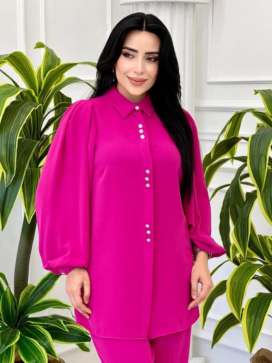 Üç Düğme Detay İkili Takım 1140 t-24 Fuşya