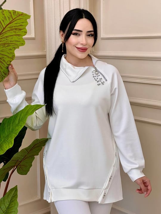Yaka Fermuarlı Tunik 9494 t-24 Beyaz