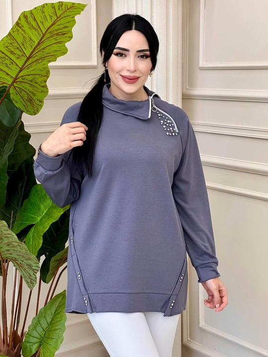 Yaka Fermuarlı Tunik 9494 t-24 Gri