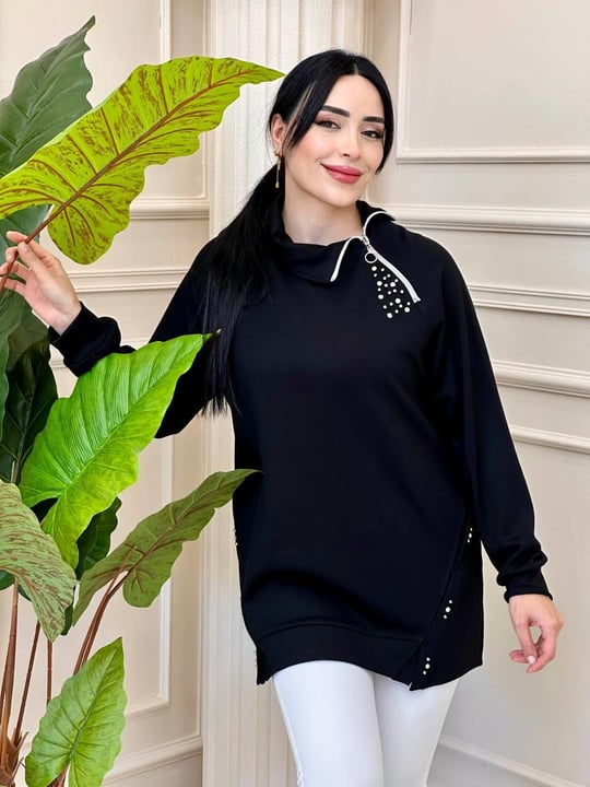 Yaka Fermuarlı Tunik 9494 t-24 Siyah