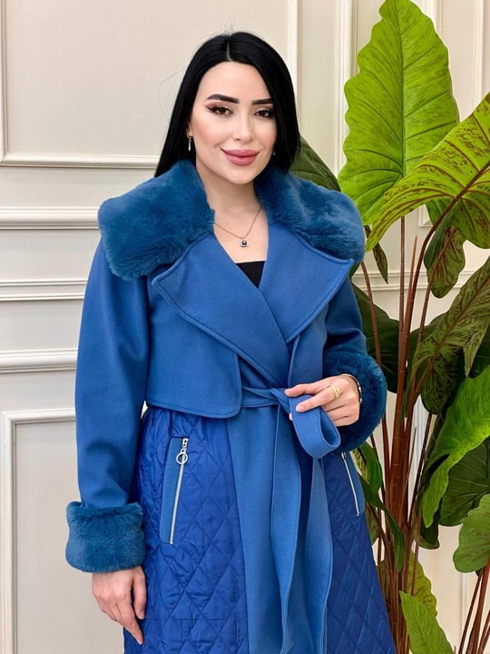 Yaka Kol Kürk Kapitone Kaban 0539 t-24 Mavi