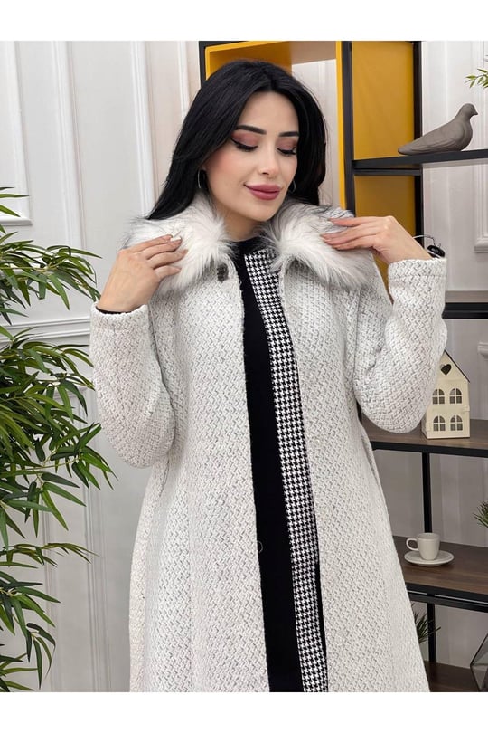 Yaka Kürklü Kaban 8150 Beyaz