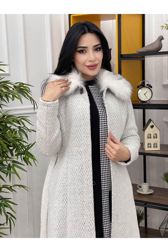 Yaka Kürklü Kaban 8150 Beyaz
