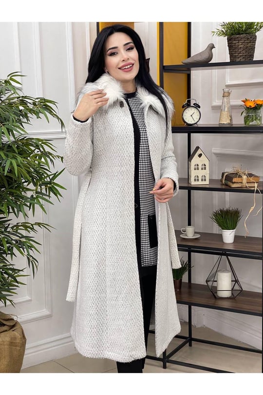 Yaka Kürklü Kaban 8150 Beyaz