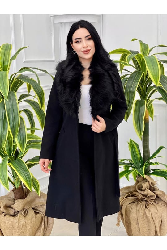 Yaka Kürklü Kaşe Kaban 3139 Siyah