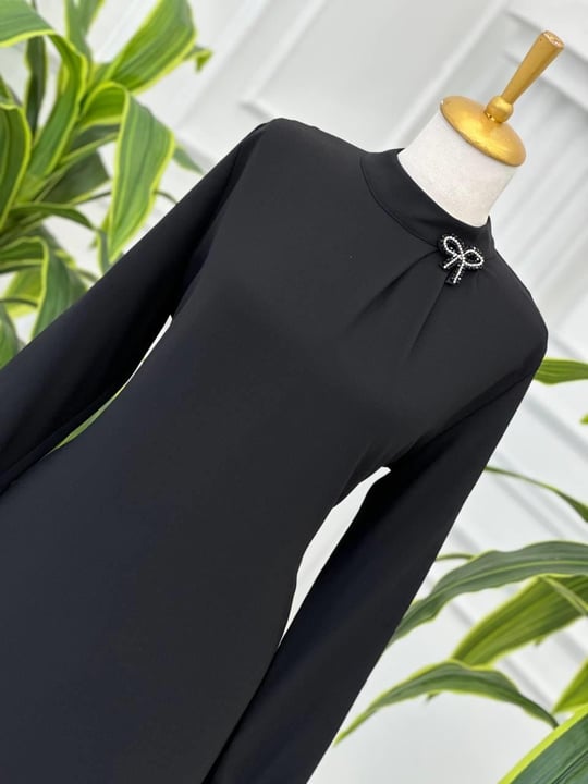 Yaka üç Pile Tunik 2019 T-24 Siyah