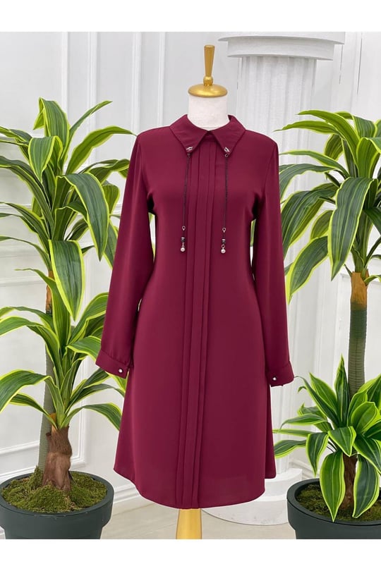 Yaka Zincir Tunik 622 Bordo