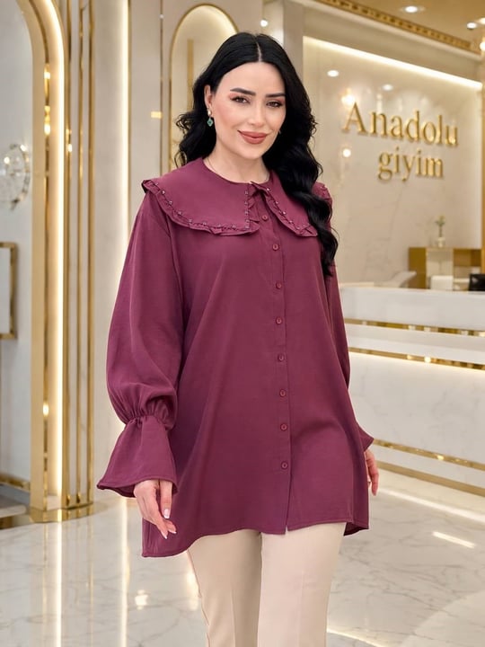 Yakası FırFırlı Trent Gömlek 260157 T-26 Bordo
