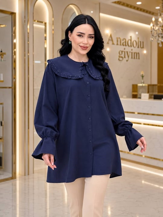 Yakası FırFırlı Trent Gömlek 260157 T-26 Lacivert