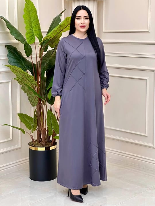 Yan Çimalı Anne Elbise 0689 y-24 Gri