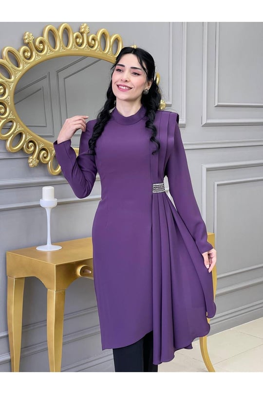 Yan Pileli Tunik Takım 4737 Leylak