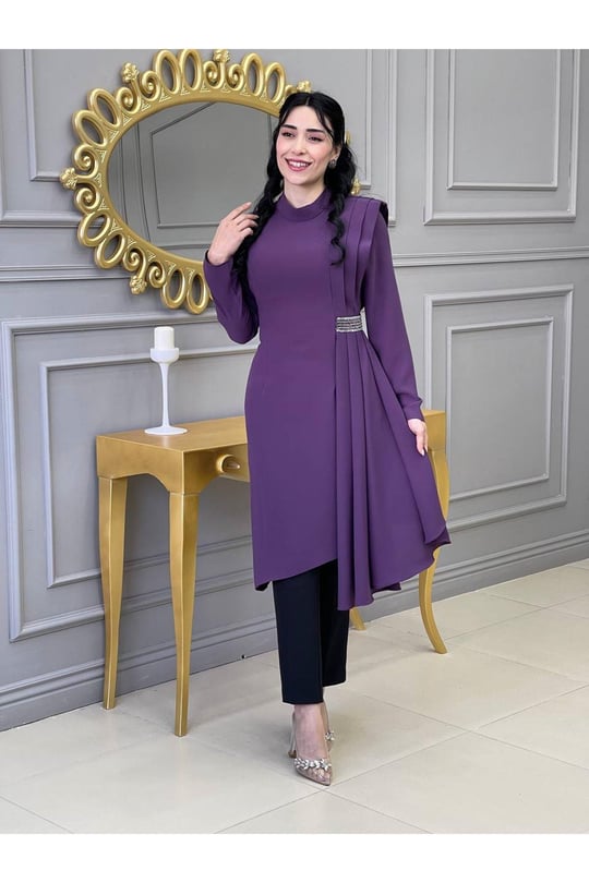 Yan Pileli Tunik Takım 4737 Leylak