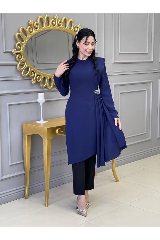 Yan Pileli Tunik Takım 4737 Saks