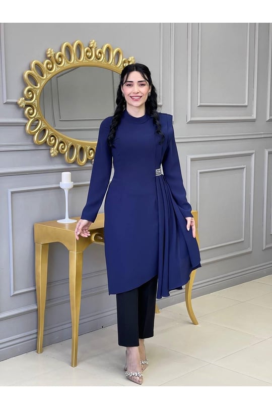 Yan Pileli Tunik Takım 4737 Saks