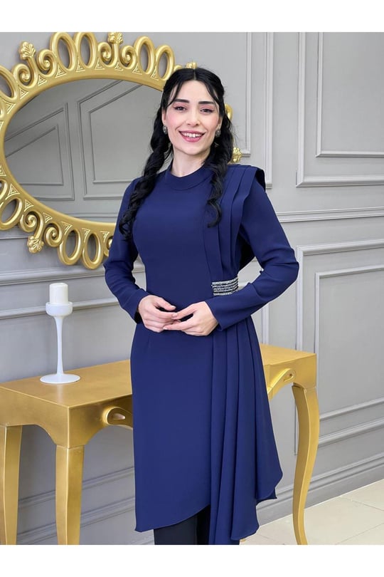Yan Pileli Tunik Takım 4737 Saks